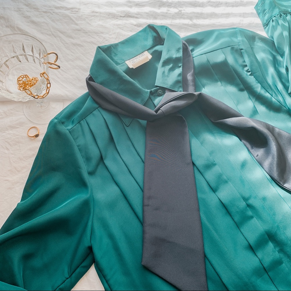 Vintage Emerald Green Pleated Blouse SZ 8